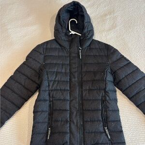 Superdry Black Puffer Jacket with Silver Logo
